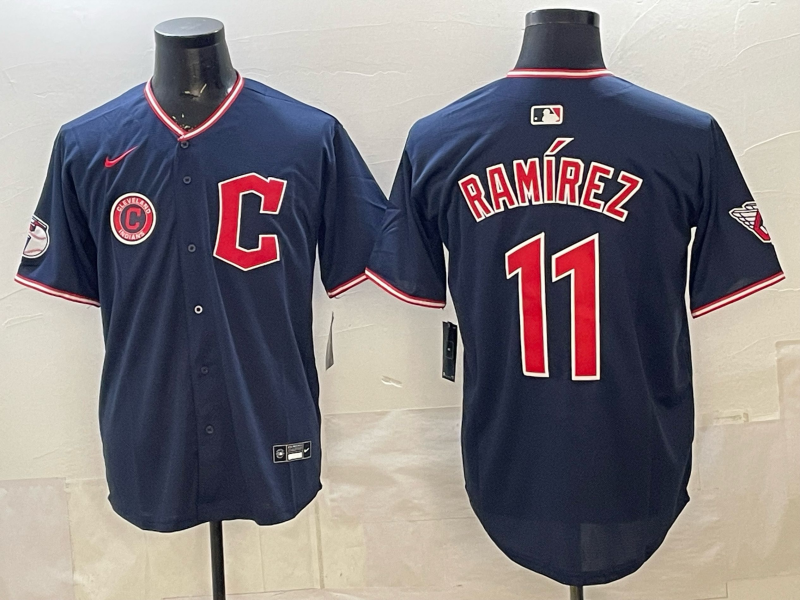 Men 2025 Cleveland Indians #11 Ramirez blue Nike MLB Jersey 26008